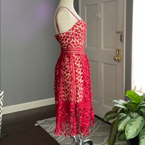 Boohoo Red Corded Lace Skater Dress - Picture 3 of 8